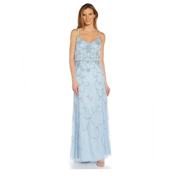 Adrianna Papell Blouson Light Blue Embellished Gown Size 6 - Picture 2 of 11
